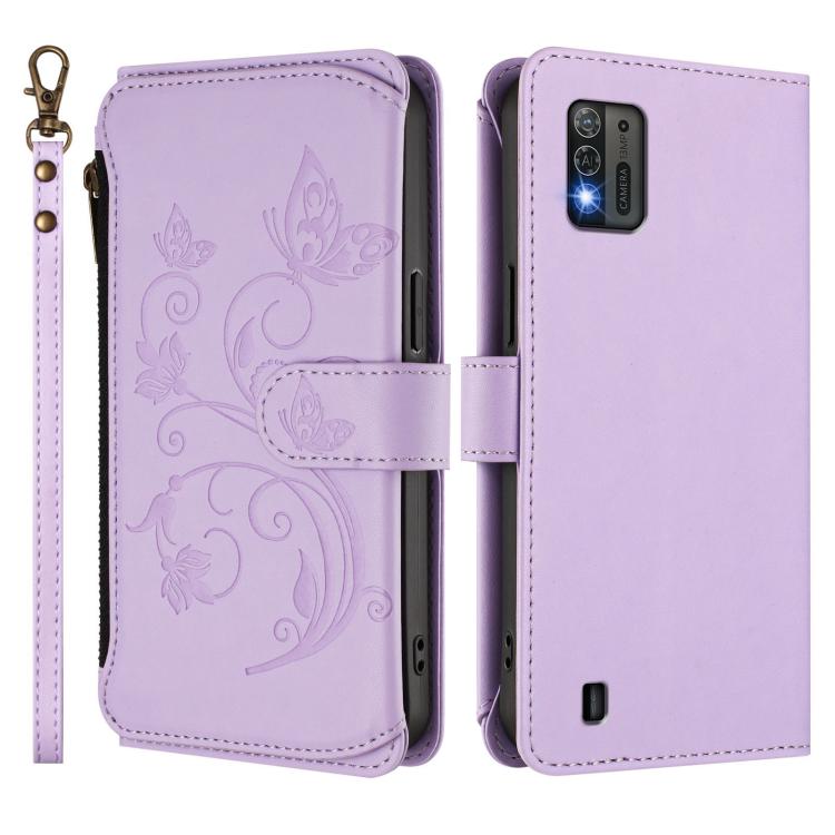 For ZTE Blade A52 Lite Butterfly Love Flower Multi-card Zipper Wallet Leather Phone Case