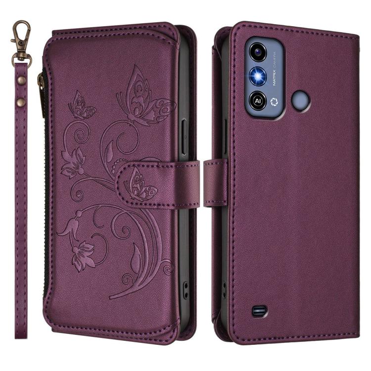 For ZTE Blade A53 / A53+ Butterfly Love Flower Multi-card Zipper Wallet Leather Phone Case