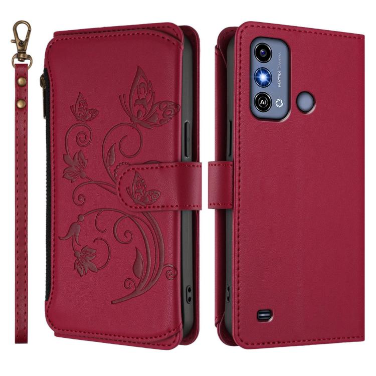 For ZTE Blade A53 / A53+ Butterfly Love Flower Multi-card Zipper Wallet Leather Phone Case