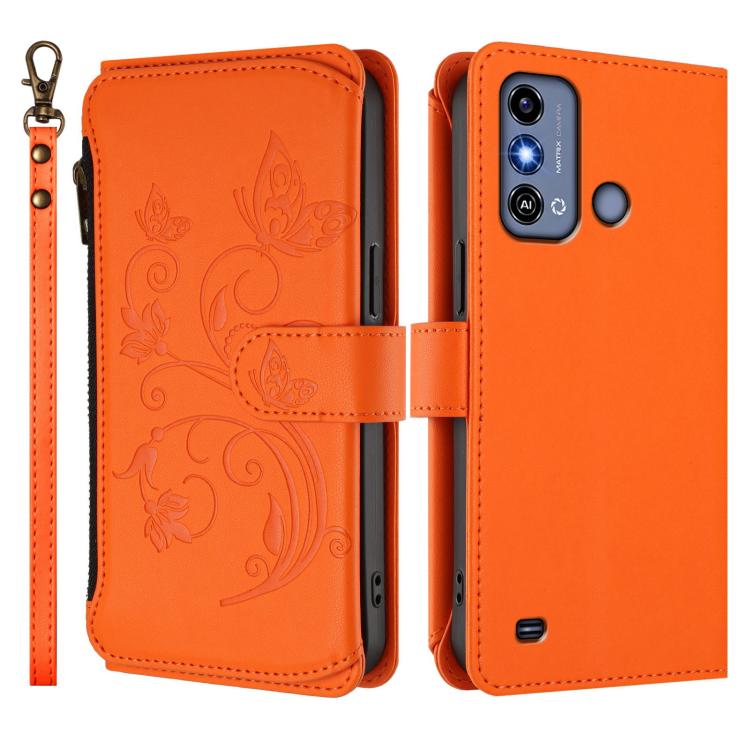 For ZTE Blade A53 / A53+ Butterfly Love Flower Multi-card Zipper Wallet Leather Phone Case