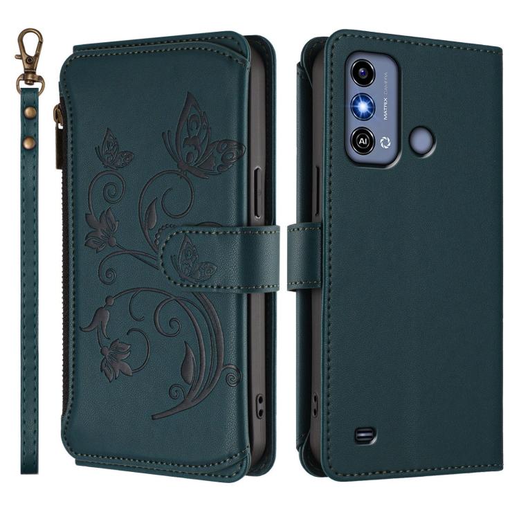 For ZTE Blade A53 / A53+ Butterfly Love Flower Multi-card Zipper Wallet Leather Phone Case