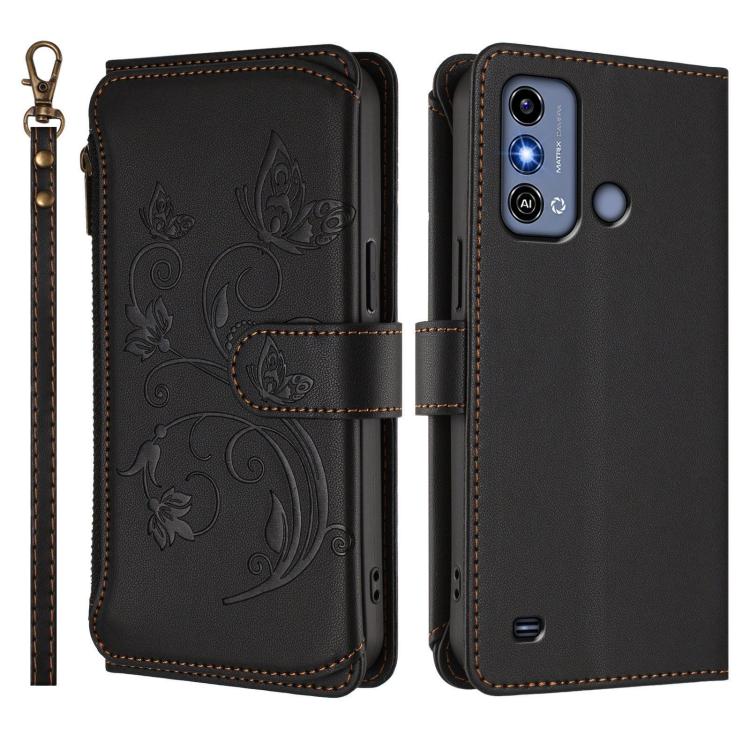 For ZTE Blade A53 / A53+ Butterfly Love Flower Multi-card Zipper Wallet Leather Phone Case