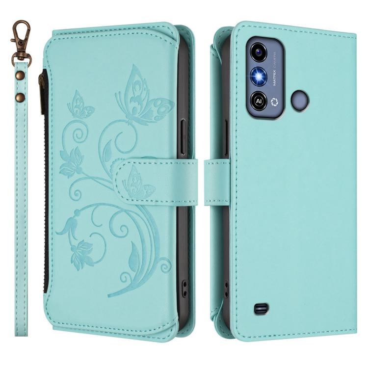 For ZTE Blade A53 / A53+ Butterfly Love Flower Multi-card Zipper Wallet Leather Phone Case