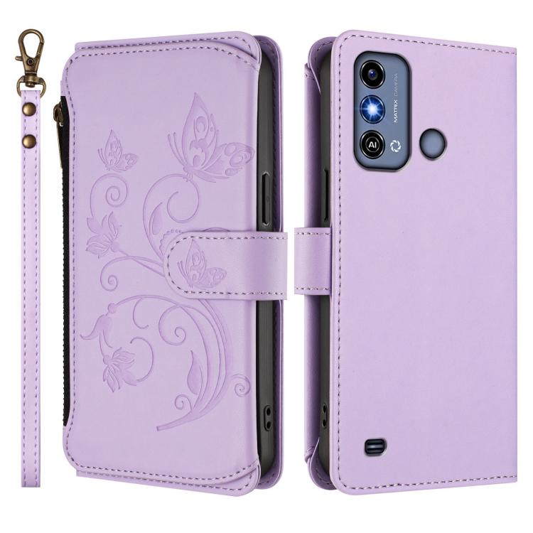 For ZTE Blade A53 / A53+ Butterfly Love Flower Multi-card Zipper Wallet Leather Phone Case