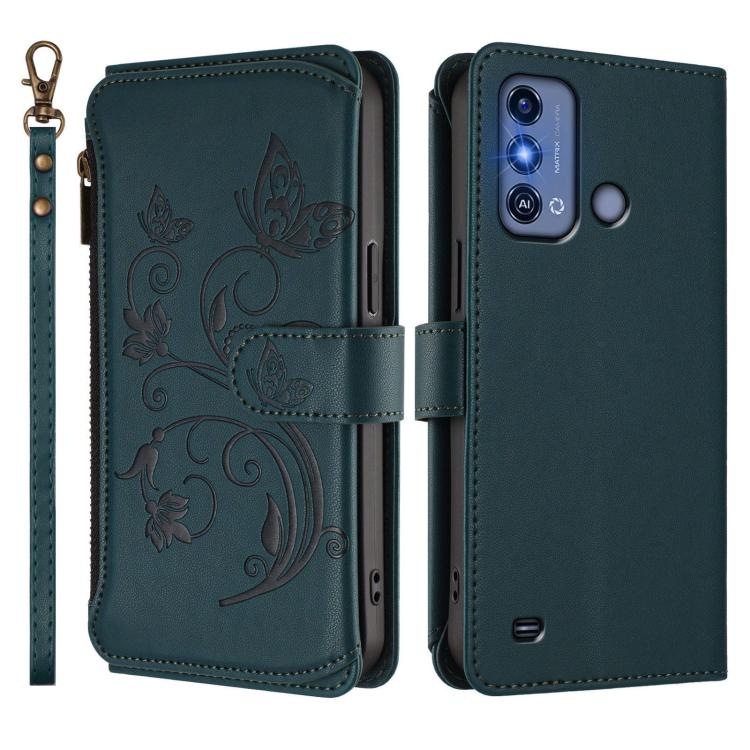 For ZTE Blade A53 Pro Butterfly Love Flower Multi-card Zipper Wallet Leather Phone Case