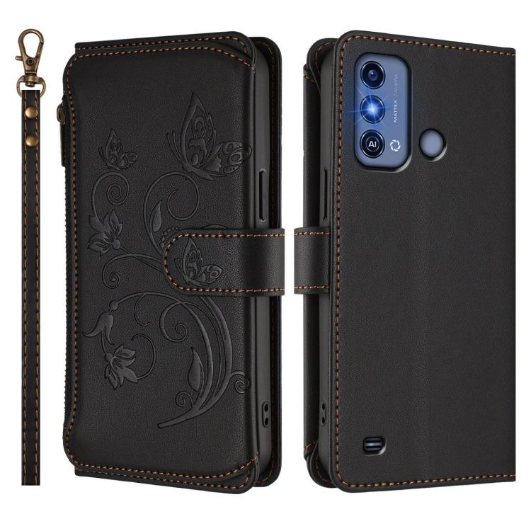 For ZTE Blade A53 Pro Butterfly Love Flower Multi-card Zipper Wallet Leather Phone Case