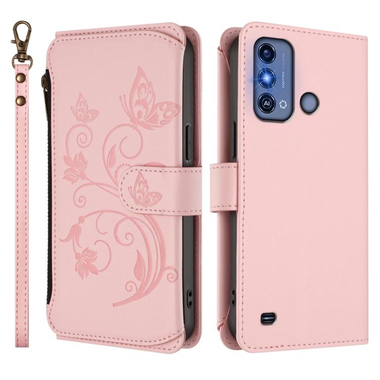 For ZTE Blade A53 Pro Butterfly Love Flower Multi-card Zipper Wallet Leather Phone Case