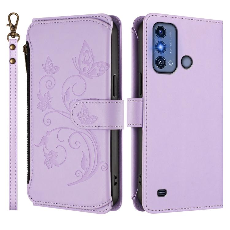 For ZTE Blade A53 Pro Butterfly Love Flower Multi-card Zipper Wallet Leather Phone Case