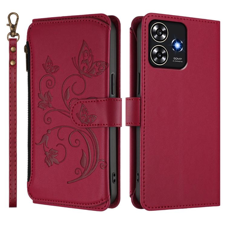 For ZTE Blade A73 4G Butterfly Love Flower Multi-card Zipper Wallet Leather Phone Case