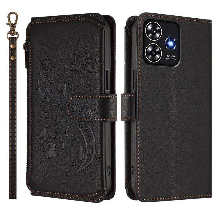 For ZTE Blade A73 4G Butterfly Love Flower Multi-card Zipper Wallet Leather Phone Case