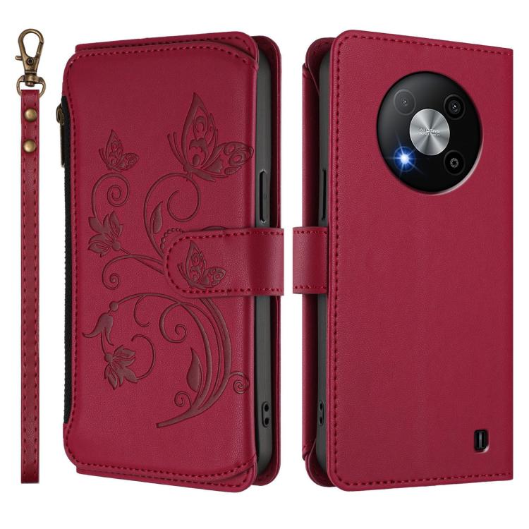 For ZTE Blade A73 5G Butterfly Love Flower Multi-card Zipper Wallet Leather Phone Case