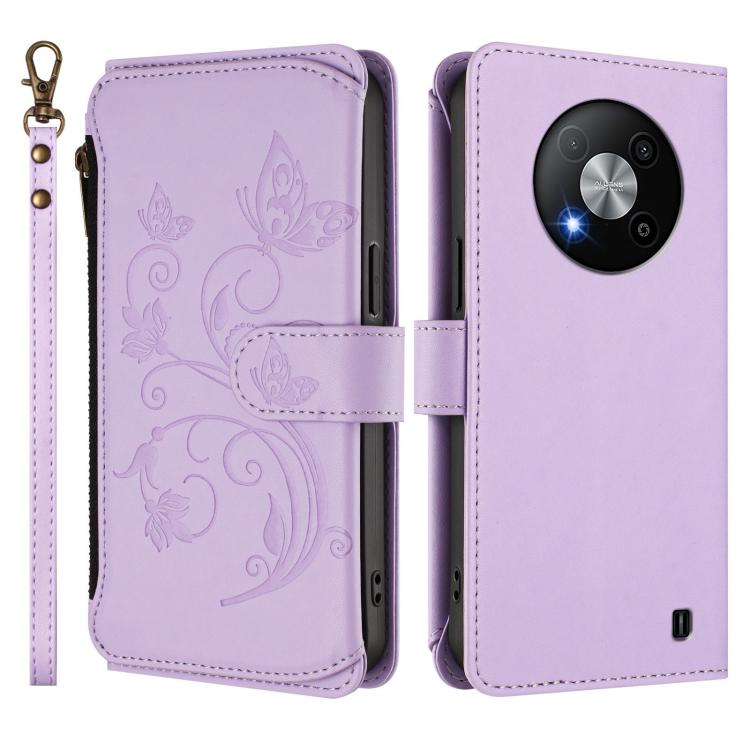 For ZTE Blade A73 5G Butterfly Love Flower Multi-card Zipper Wallet Leather Phone Case