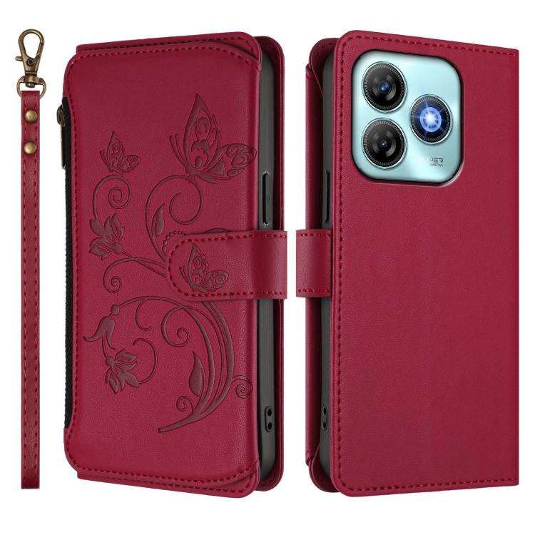 For ZTE Blade A75 4G Butterfly Love Flower Multi-card Zipper Wallet Leather Phone Case