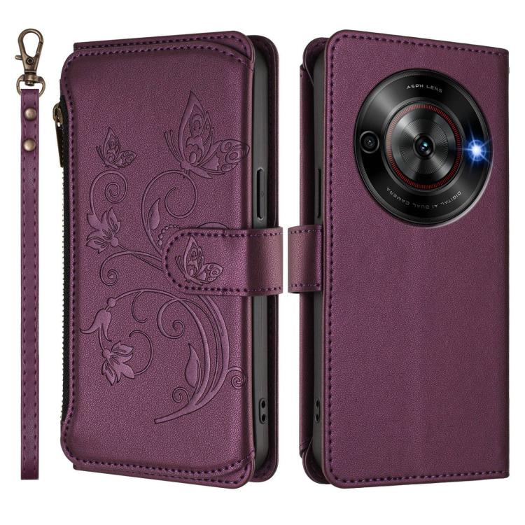 For ZTE Blade A75 5G / nubia Focus 5G Butterfly Love Flower Multi-card Zipper Wallet Leather Phone Case