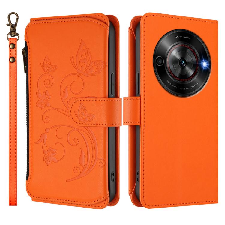 For ZTE Blade A75 5G / nubia Focus 5G Butterfly Love Flower Multi-card Zipper Wallet Leather Phone Case