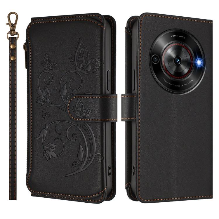 For ZTE Blade A75 5G / nubia Focus 5G Butterfly Love Flower Multi-card Zipper Wallet Leather Phone Case
