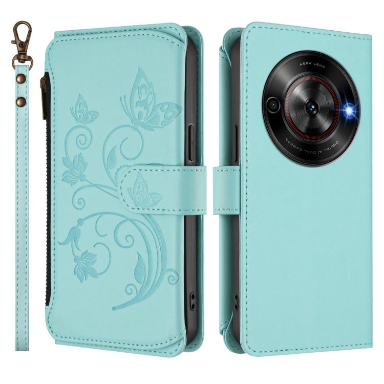 For ZTE Blade A75 5G / nubia Focus 5G Butterfly Love Flower Multi-card Zipper Wallet Leather Phone Case
