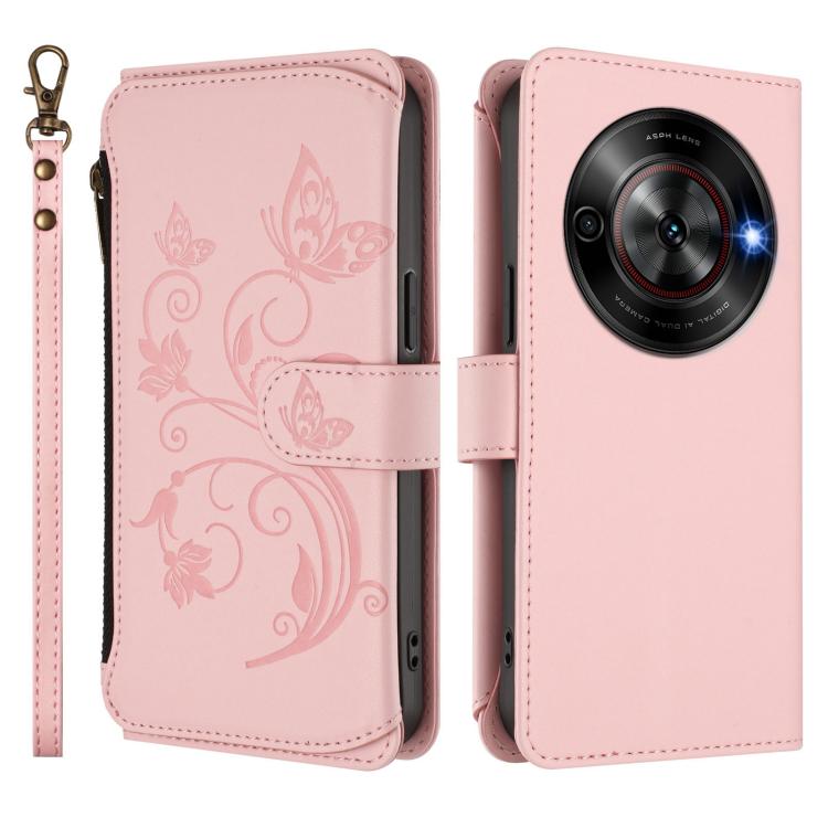 For ZTE Blade A75 5G / nubia Focus 5G Butterfly Love Flower Multi-card Zipper Wallet Leather Phone Case