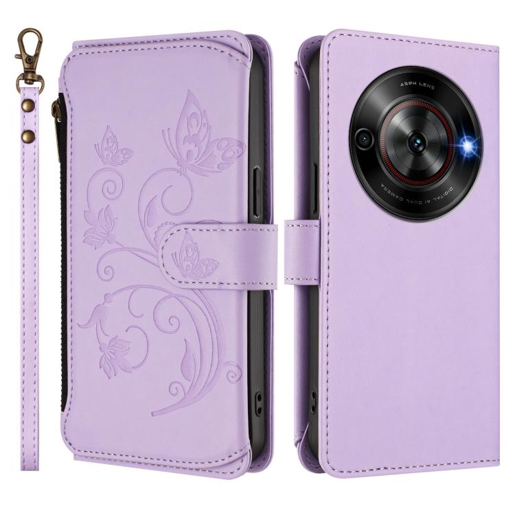 For ZTE Blade A75 5G / nubia Focus 5G Butterfly Love Flower Multi-card Zipper Wallet Leather Phone Case
