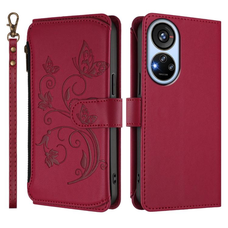 For ZTE Blade V40s Butterfly Love Flower Multi-card Zipper Wallet Leather Phone Case