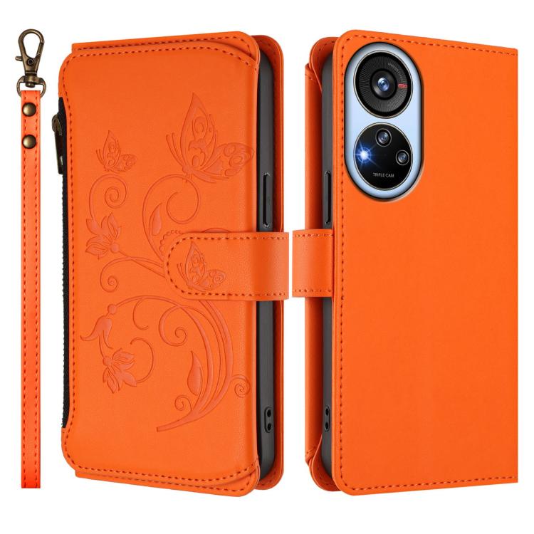 For ZTE Blade V40s Butterfly Love Flower Multi-card Zipper Wallet Leather Phone Case
