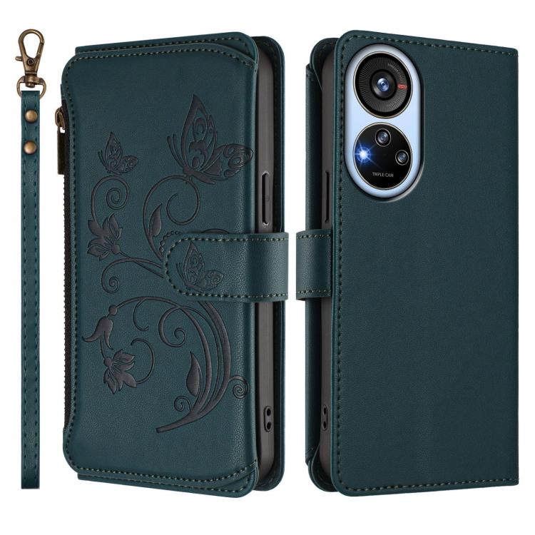For ZTE Blade V40s Butterfly Love Flower Multi-card Zipper Wallet Leather Phone Case