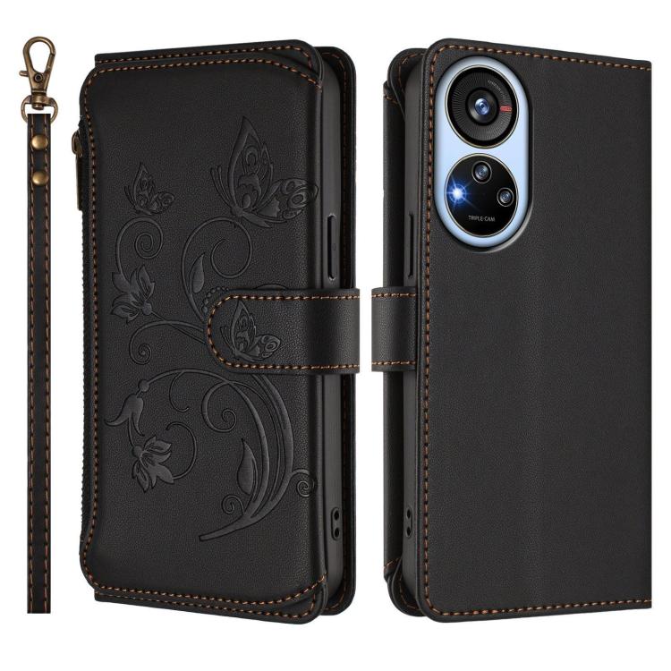 For ZTE Blade V40s Butterfly Love Flower Multi-card Zipper Wallet Leather Phone Case