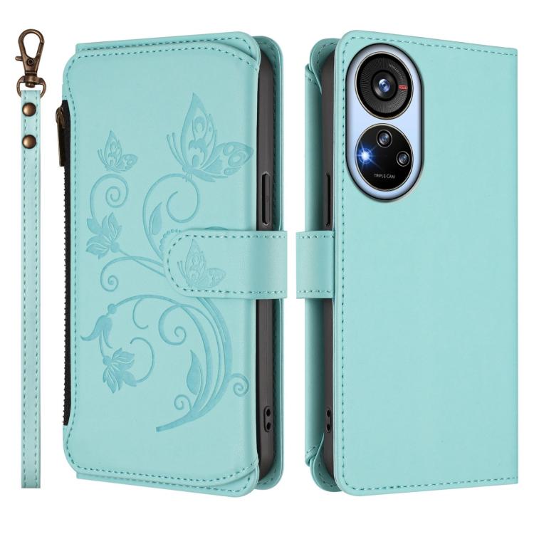For ZTE Blade V40s Butterfly Love Flower Multi-card Zipper Wallet Leather Phone Case