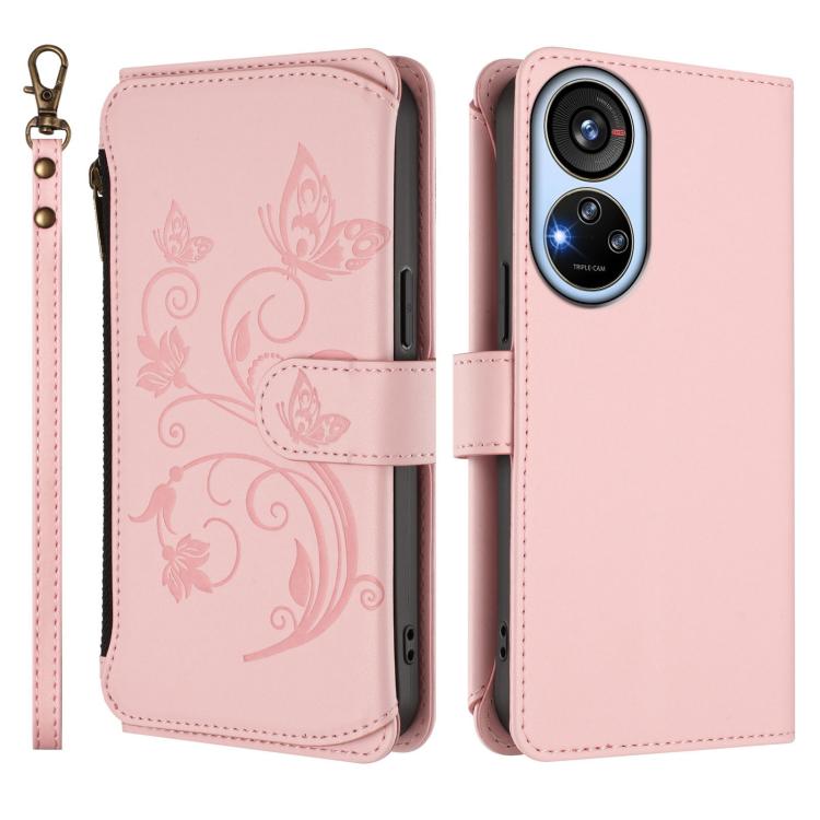 For ZTE Blade V40s Butterfly Love Flower Multi-card Zipper Wallet Leather Phone Case