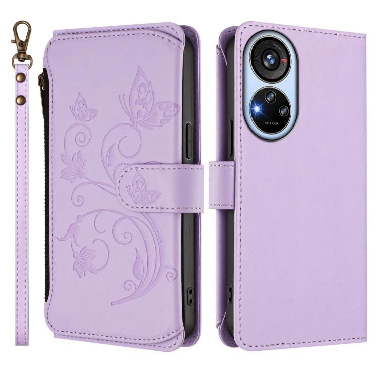 For ZTE Blade V40s Butterfly Love Flower Multi-card Zipper Wallet Leather Phone Case