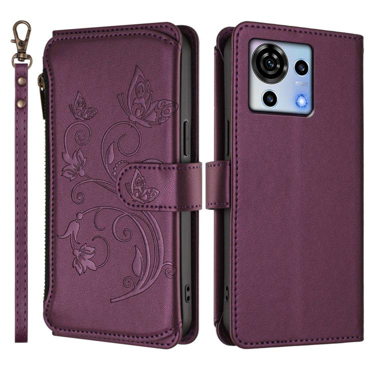 For ZTE Blade V50 Vita Butterfly Love Flower Multi-card Zipper Wallet Leather Phone Case