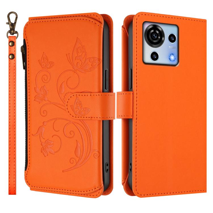 For ZTE Blade V50 Vita Butterfly Love Flower Multi-card Zipper Wallet Leather Phone Case