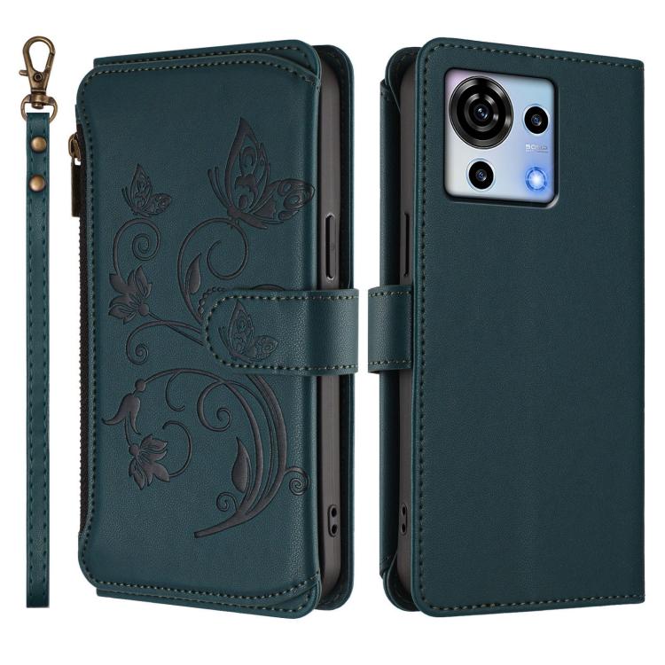 For ZTE Blade V50 Vita Butterfly Love Flower Multi-card Zipper Wallet Leather Phone Case