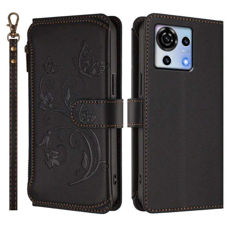 For ZTE Blade V50 Vita Butterfly Love Flower Multi-card Zipper Wallet Leather Phone Case