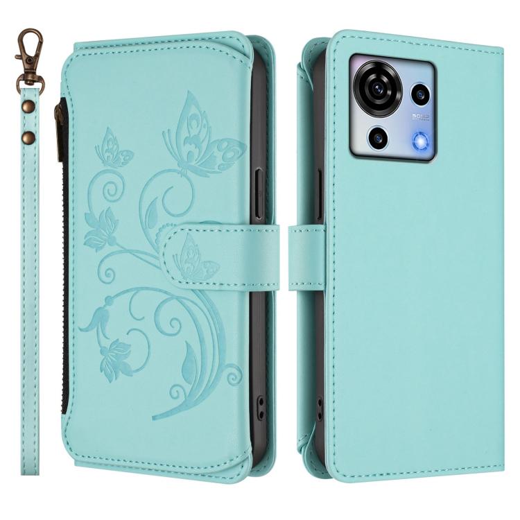 For ZTE Blade V50 Vita Butterfly Love Flower Multi-card Zipper Wallet Leather Phone Case