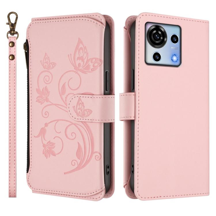 For ZTE Blade V50 Vita Butterfly Love Flower Multi-card Zipper Wallet Leather Phone Case