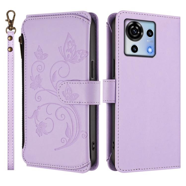 For ZTE Blade V50 Vita Butterfly Love Flower Multi-card Zipper Wallet Leather Phone Case