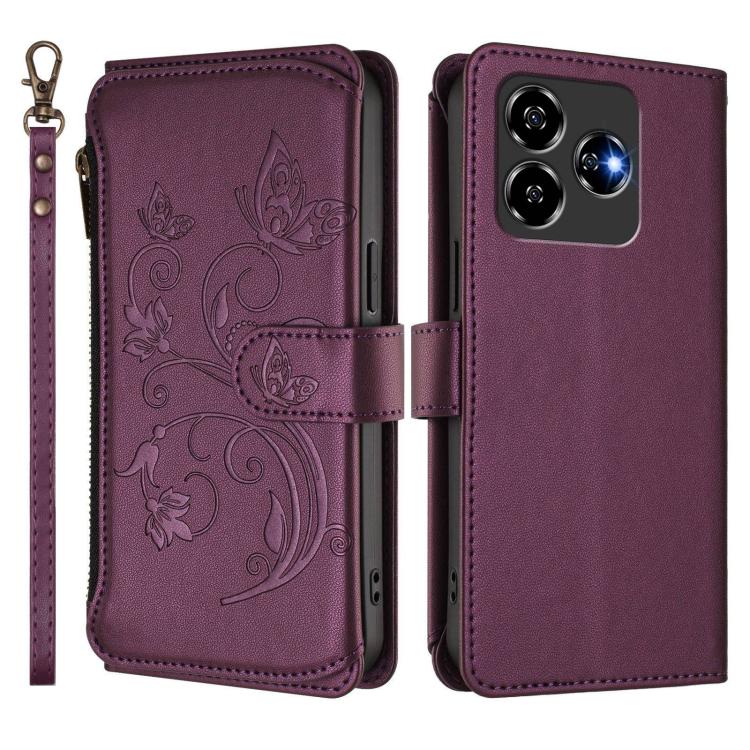 For ZTE Blade V60 4G / Axon 60 4G Butterfly Love Flower Multi-card Zipper Wallet Leather Phone Case