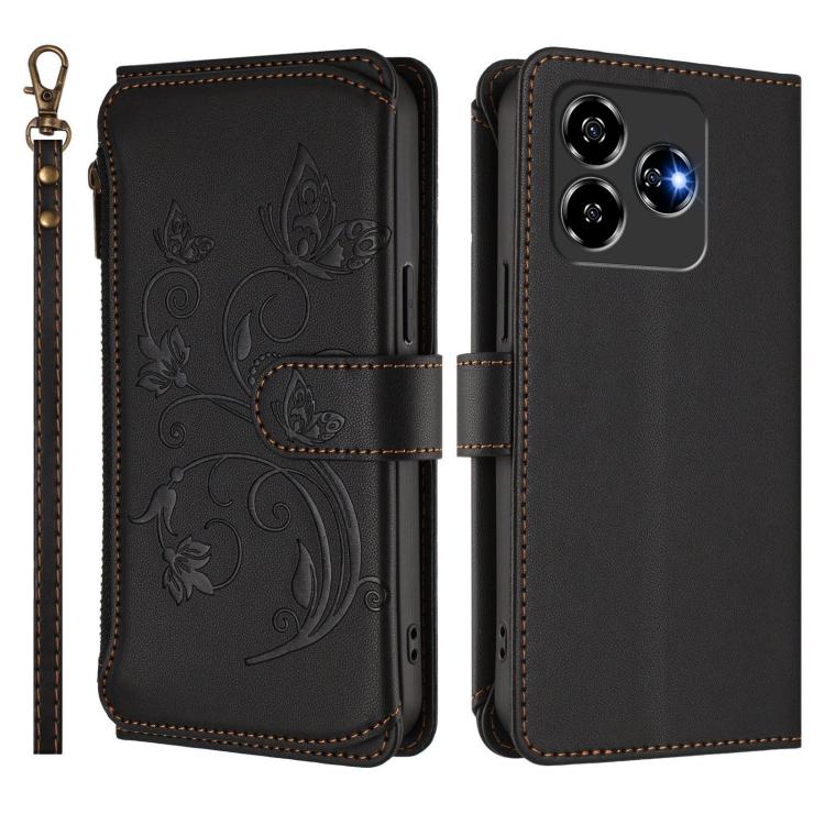 For ZTE Blade V60 4G / Axon 60 4G Butterfly Love Flower Multi-card Zipper Wallet Leather Phone Case