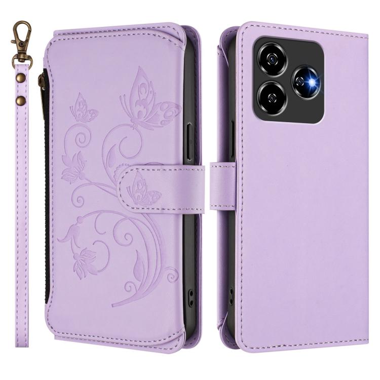 For ZTE Blade V60 4G / Axon 60 4G Butterfly Love Flower Multi-card Zipper Wallet Leather Phone Case