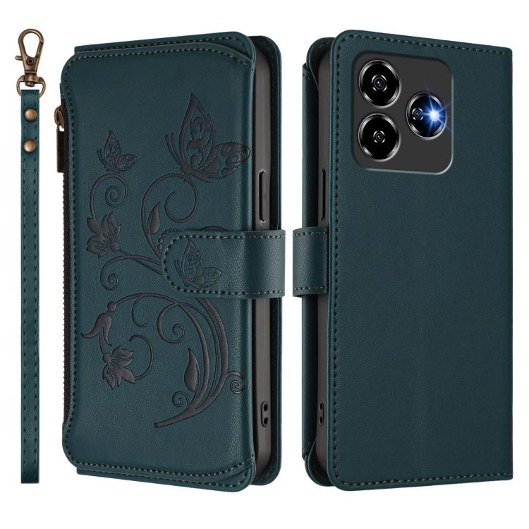 For ZTE Blade V60 Vita / V60 Design Butterfly Love Flower Multi-card Zipper Wallet Leather Phone Case