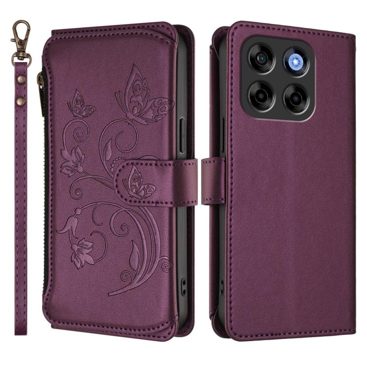 For ZTE Blade V70 Butterfly Love Flower Multi-card Zipper Wallet Leather Phone Case