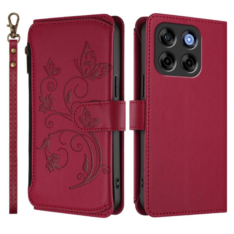 For ZTE Blade V70 Butterfly Love Flower Multi-card Zipper Wallet Leather Phone Case