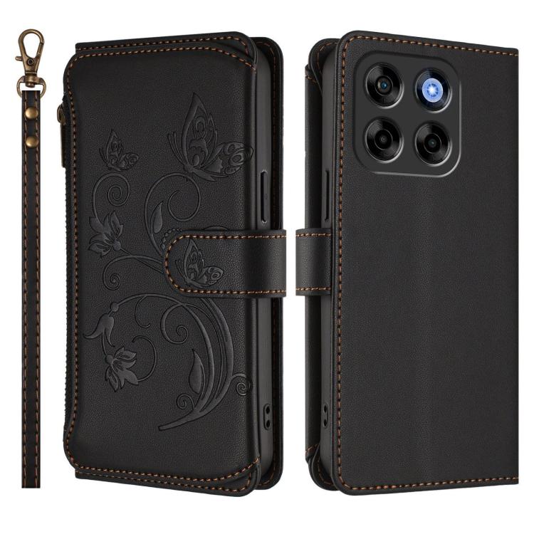 For ZTE Blade V70 Butterfly Love Flower Multi-card Zipper Wallet Leather Phone Case