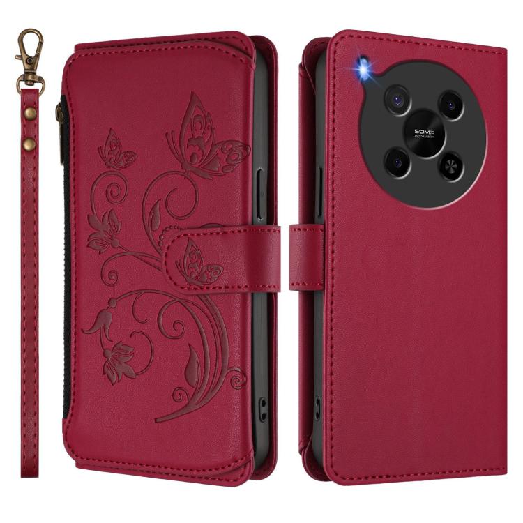 For ZTE Blade V70 Max Butterfly Love Flower Multi-card Zipper Wallet Leather Phone Case