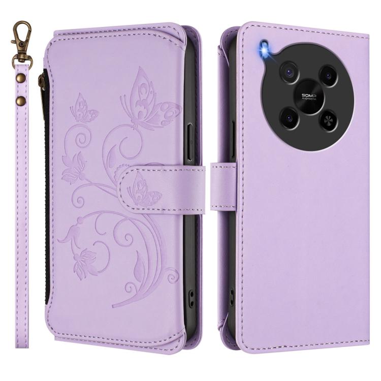 For ZTE Blade V70 Max Butterfly Love Flower Multi-card Zipper Wallet Leather Phone Case
