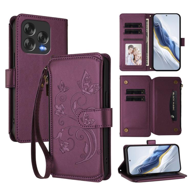 For ZTE Blade V70 Vita /nubia V70 Design Butterfly Love Flower Multi-card Zipper Wallet Leather Phone Case