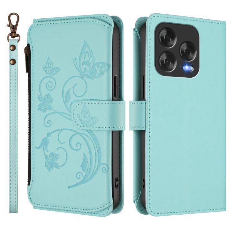 For ZTE Blade V70 Vita /nubia V70 Design Butterfly Love Flower Multi-card Zipper Wallet Leather Phone Case