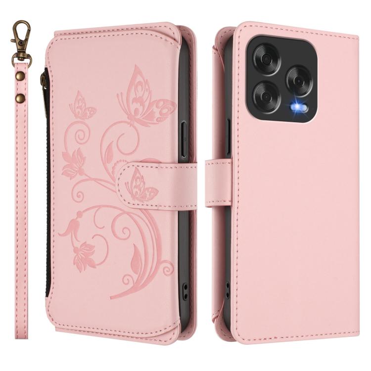 For ZTE Blade V70 Vita /nubia V70 Design Butterfly Love Flower Multi-card Zipper Wallet Leather Phone Case
