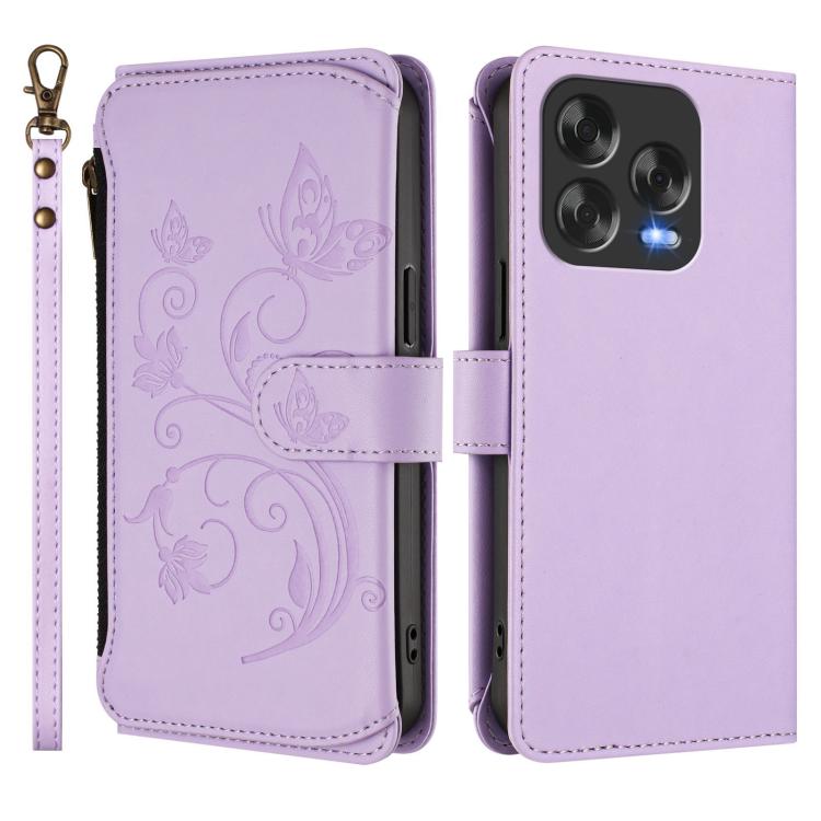 For ZTE Blade V70 Vita /nubia V70 Design Butterfly Love Flower Multi-card Zipper Wallet Leather Phone Case